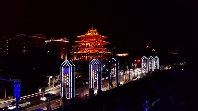 4K Guilin night view Xiaoyao building time delay photography